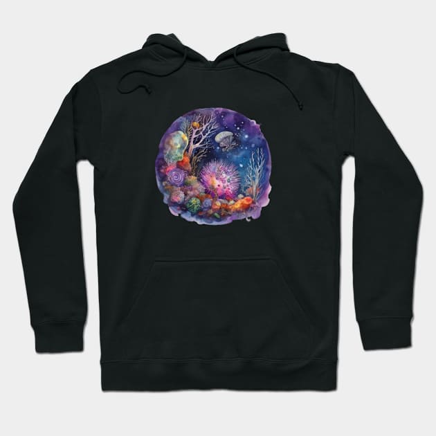 Coral Reef - A watercolor inspired Coral Reef Hoodie by Punderful Adventures